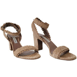 Tabitha Simmons Leticia Scalloped Eyelet Strappy Suede Block Heel Sandals 7